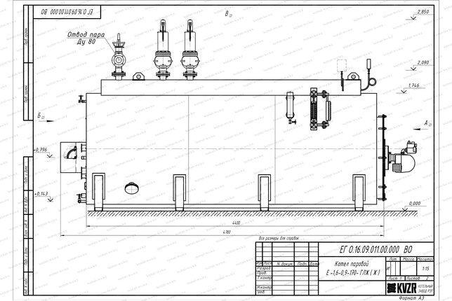 Чертеж дизельного парового котла 1.6 т 170 С